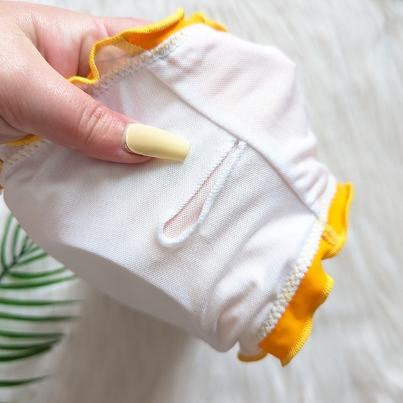 Orange pink & white abstract color block floral strapless bikini top size M L - Picture 2 of 5